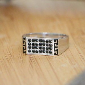 Sterling Silver Men's Ring With Black Cubic Zircon